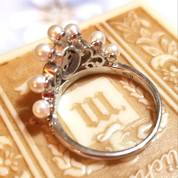 Vintage Pink Sapphire Seed Pearl Crown Ring - Picture 6 of 7